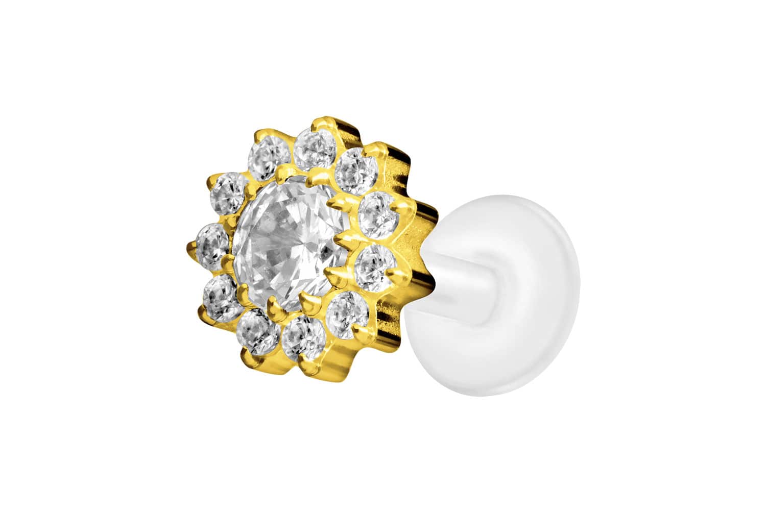 PTFE Labret Piercing mit Innengewinde + Titan-Aufsatz KRISTALLBLUME